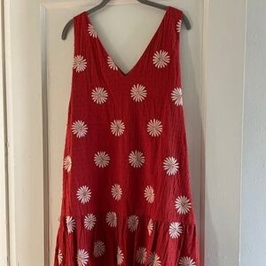 LOFT Floral Embroidered V-Neck Flounce Dress | Size L